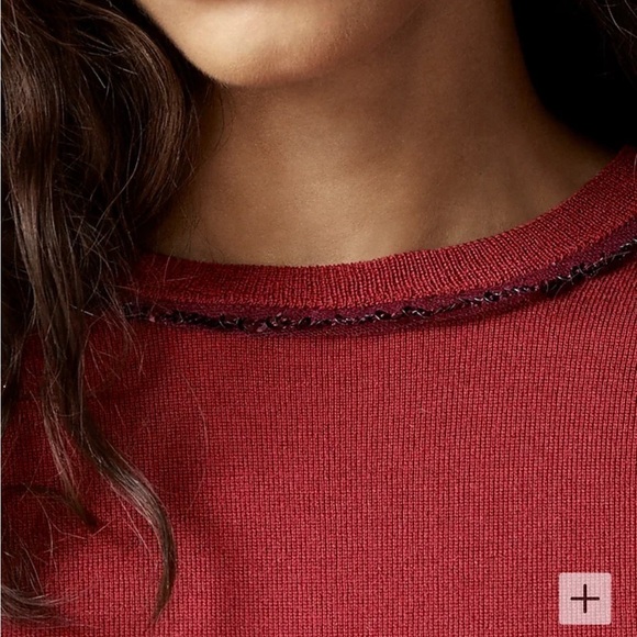J crew burgundy Carolyn embellished fitted crewneck sweater in merino wool - Picture 2 of 5